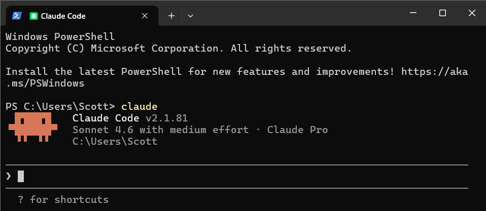 Claude Code running in a PowerShell terminal